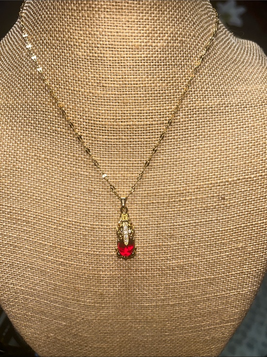Jewelry - Gold Necklace with Red Crystal Pendant - Women Jewelry